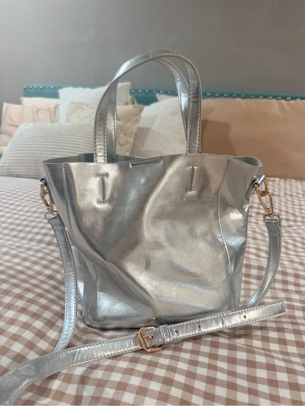 Shiraleah Silver Metallic Tote with Removable Strap
